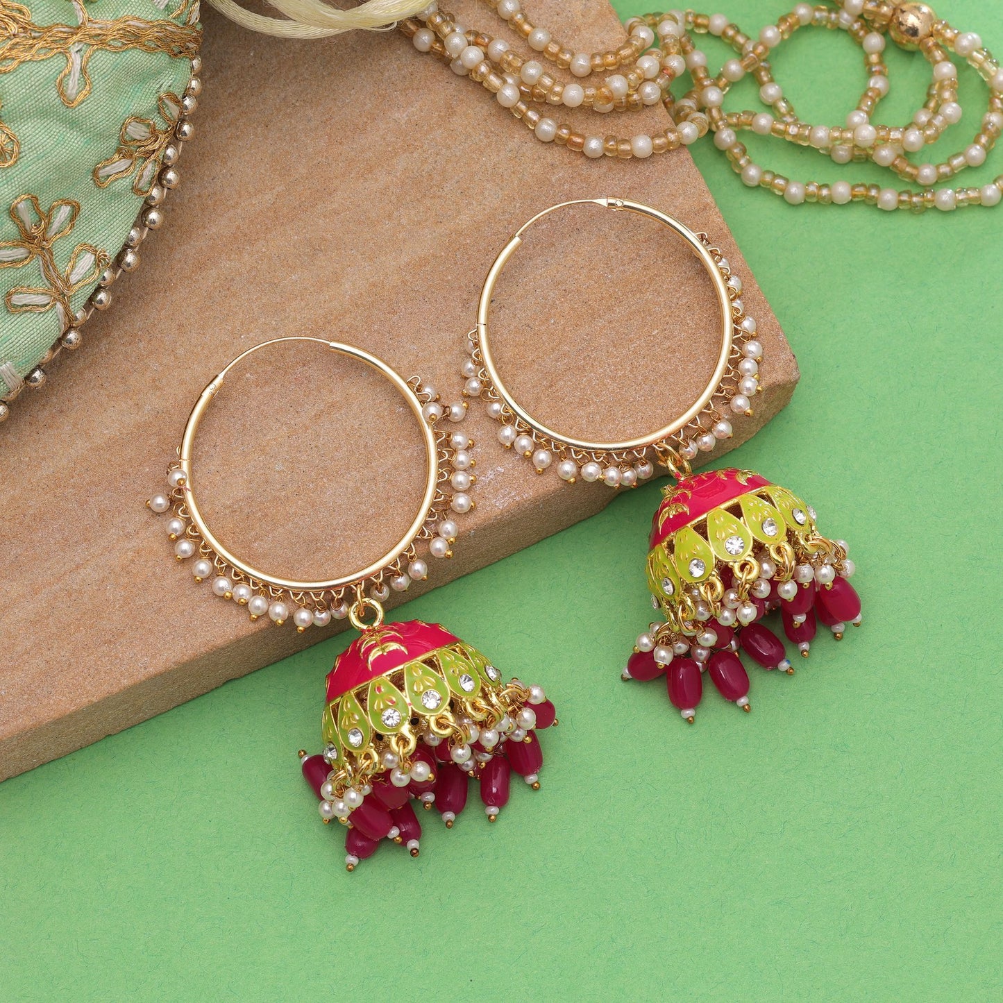 Rani Color Meenakari Earrings Featuring Royal Designer Ethnic Style