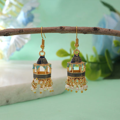 Blue Color Palki Meenakari Earrings with Premium Designer Jewelry Appeal