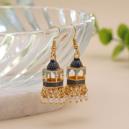 Blue Color Palki Meenakari Earrings with Premium Designer Jewelry Appeal