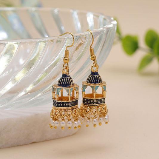 Blue Color Palki Meenakari Earrings with Premium Designer Jewelry Appeal