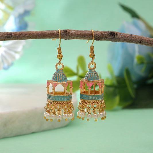 Firozi Color Palki Meenakari Earrings Featuring Stylish Handmade Detailing