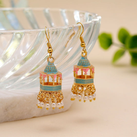 Firozi Color Palki Meenakari Earrings Featuring Stylish Handmade Detailing