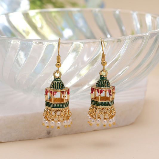 Green Color Palki Meenakari Earrings with Elegant Traditional Artwork Design