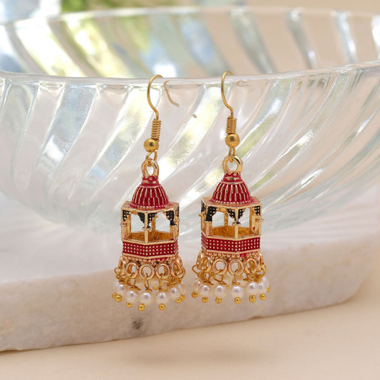 Red Color Palki Meenakari Earrings Featuring Classic Ethnic Craftsmanship