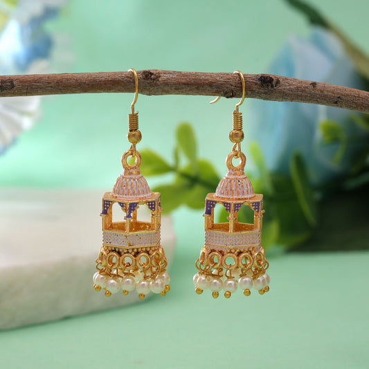 White Color Palki Meenakari Earrings Featuring Traditional Handmade Jewelry Style