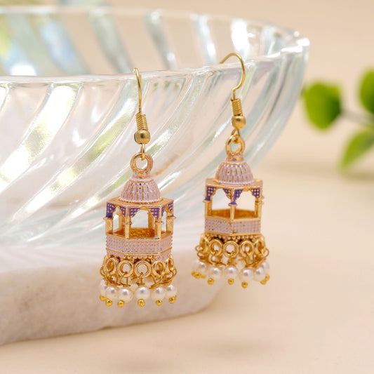White Color Palki Meenakari Earrings Featuring Traditional Handmade Jewelry Style
