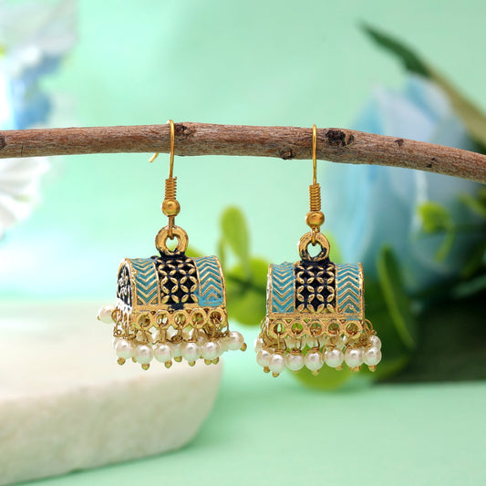 Blue Color Palki Mint Meena Earrings Featuring Classic Traditional Finish