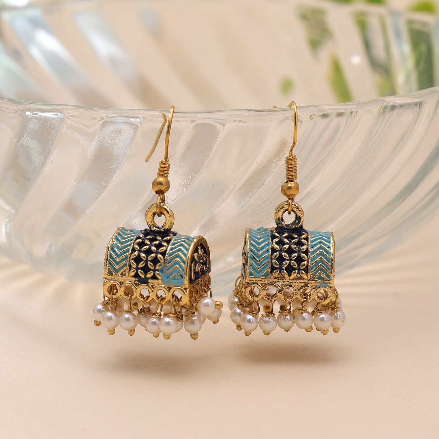 Blue Color Palki Mint Meena Earrings Featuring Classic Traditional Finish