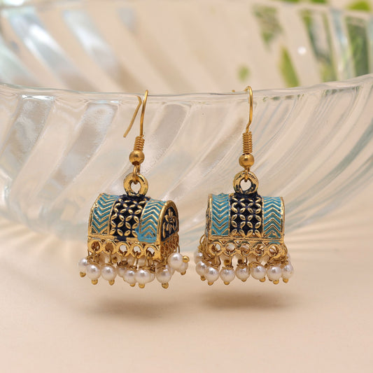 Blue Color Palki Mint Meena Earrings Featuring Classic Traditional Finish