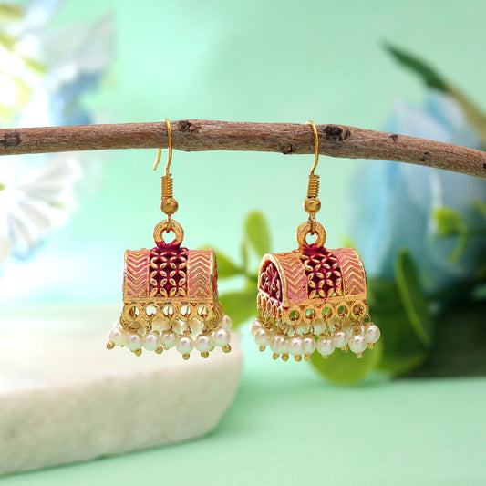 Magenta Color Palki Mint Meena Earrings Featuring Elegant Festive Design