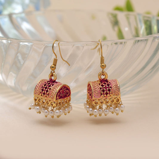 Magenta Color Palki Mint Meena Earrings Featuring Elegant Festive Design