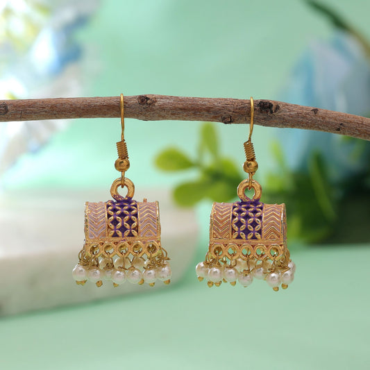 Purple Color Palki Mint Meena Earrings with Elegant Designer Ethnic Look