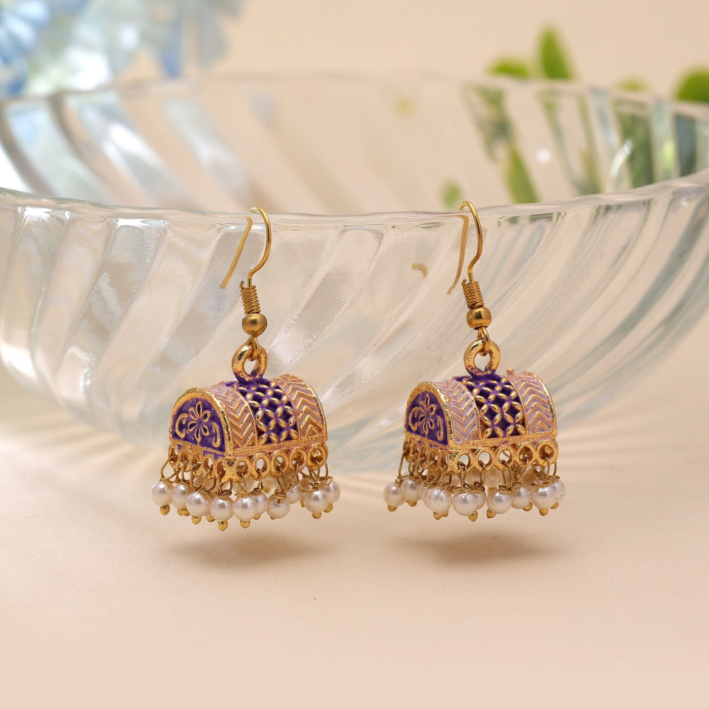 Purple Color Palki Mint Meena Earrings with Elegant Designer Ethnic Look