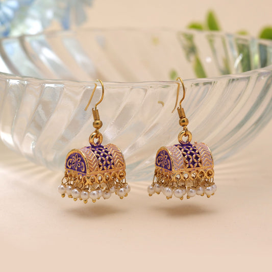 Purple Color Palki Mint Meena Earrings with Elegant Designer Ethnic Look