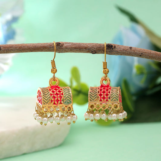 Rani Color Palki Mint Meena Earrings with Royal Traditional Jewelry Look