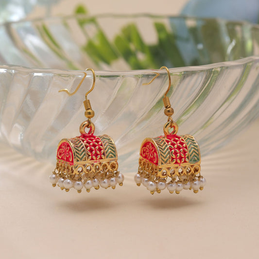 Rani Color Palki Mint Meena Earrings with Royal Traditional Jewelry Look