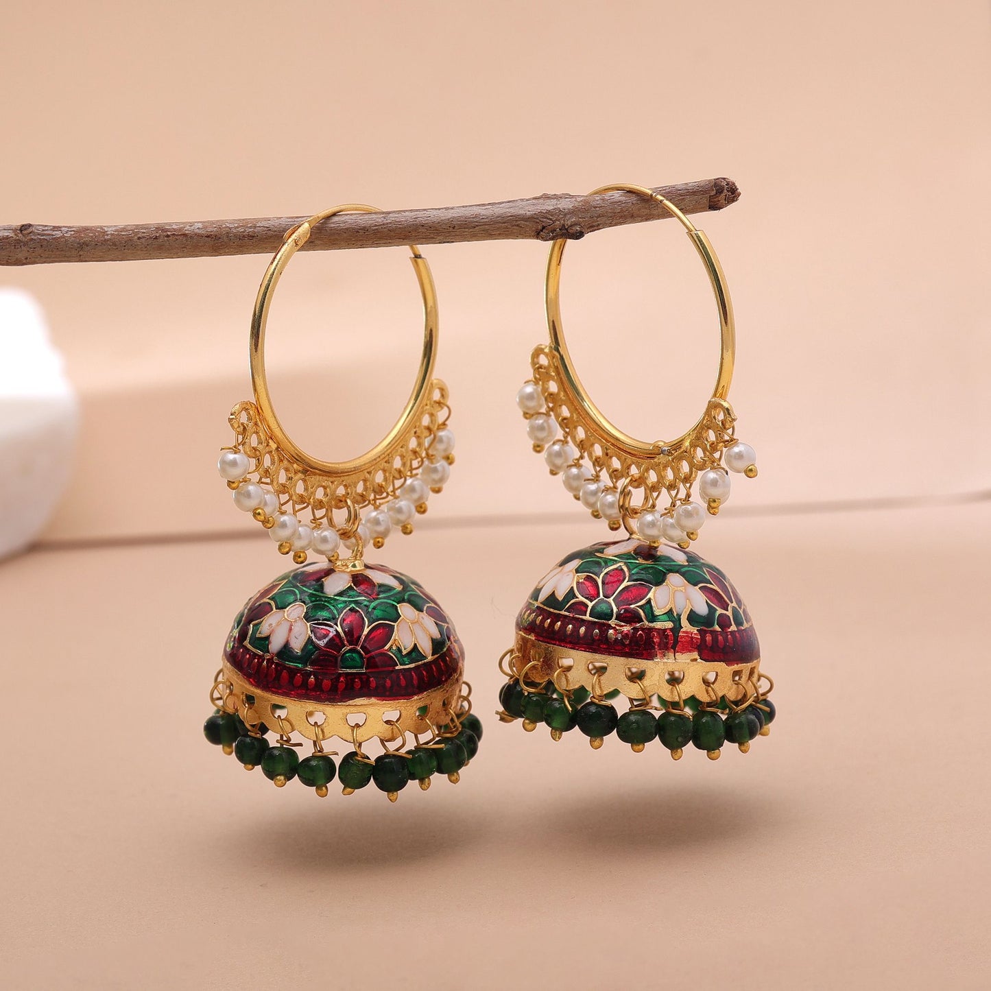 Maroon & Green Color Meenakari Earrings Featuring Royal Traditional Artwork
