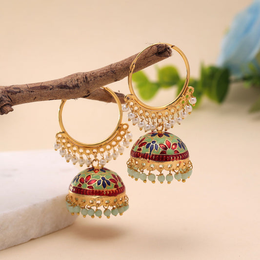 Pista Green Color Meenakari Earrings Featuring Elegant Handmade Jewelry Finish