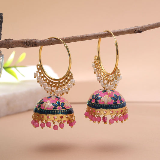 Pinkfarbene Meenakari-Ohrringe im eleganten festlichen Designer-Schmuckstil