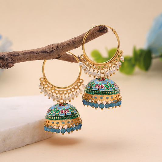 Sky Blue Color Meenakari Earrings with Beautiful Handmade Traditional Pattern
