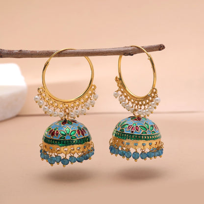 Sky Blue Color Meenakari Earrings with Beautiful Handmade Traditional Pattern