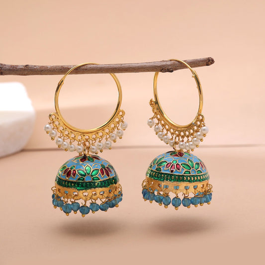 Sky Blue Color Meenakari Earrings with Beautiful Handmade Traditional Pattern