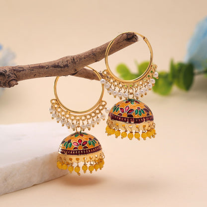 Yellow Color Meenakari Earrings with Premium Ethnic Jewelry Collection Design