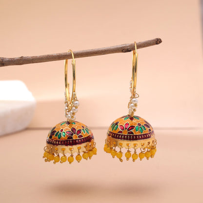 Yellow Color Meenakari Earrings with Premium Ethnic Jewelry Collection Design