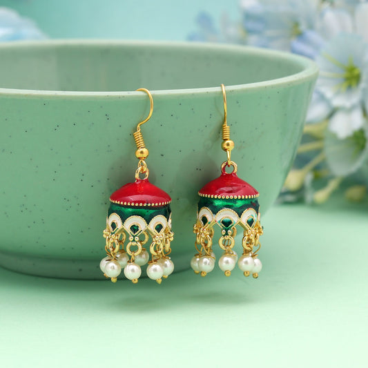 Maroon & Green Color Meenakari Earrings with Premium Artistic Handmade Appeal