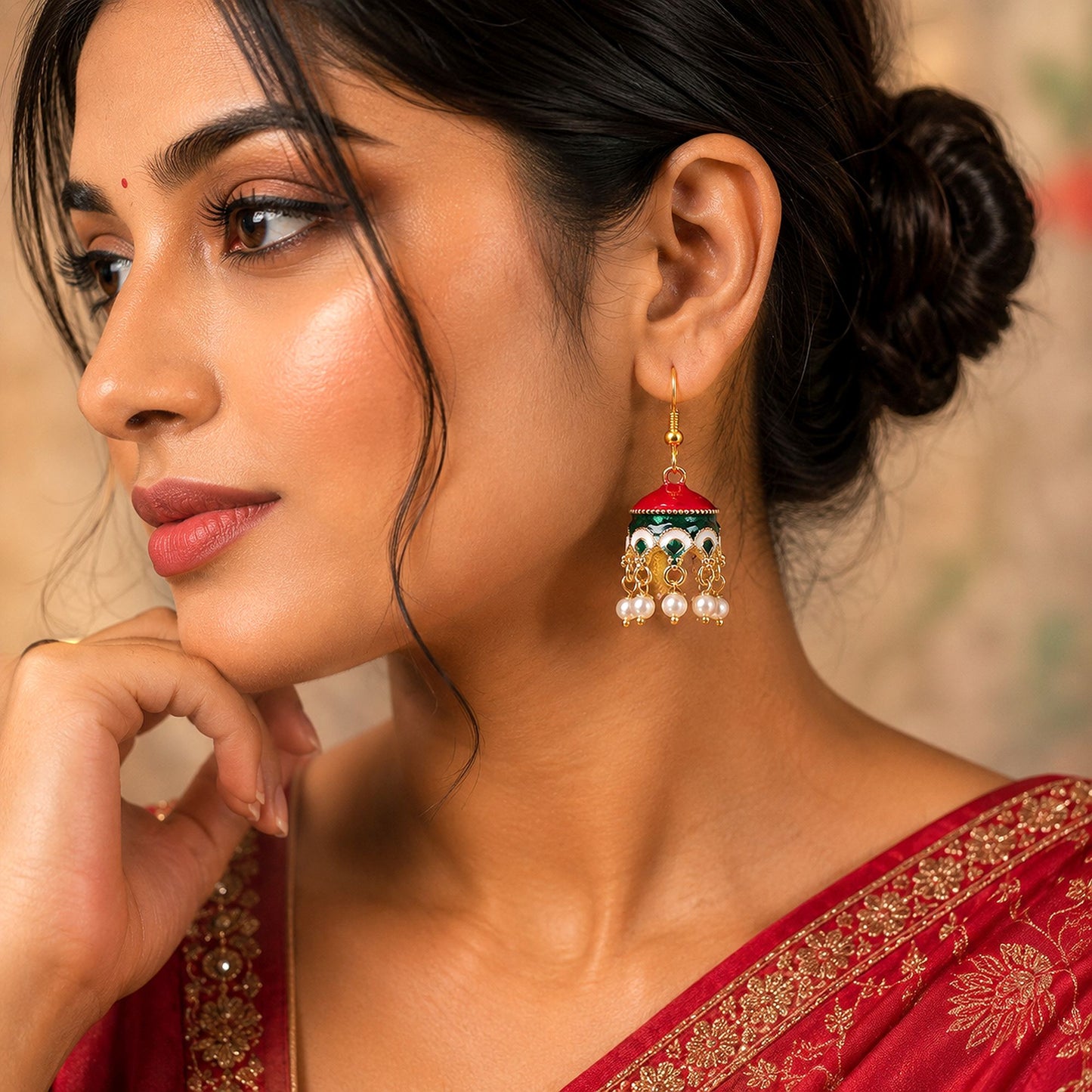 Maroon & Green Color Meenakari Earrings with Premium Artistic Handmade Appeal
