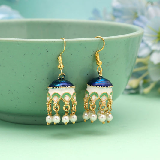Navy Blue Color Meenakari Earrings with Elegant Traditional Handmade Ethnic Jewelry Design