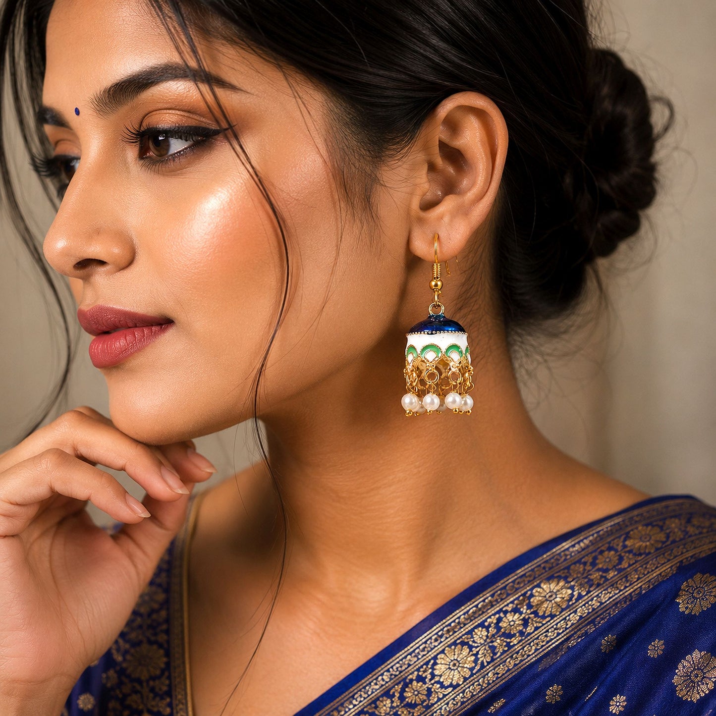 Navy Blue Color Meenakari Earrings with Elegant Traditional Handmade Ethnic Jewelry Design