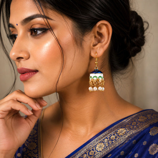 Navy Blue Color Meenakari Earrings with Elegant Traditional Handmade Ethnic Jewelry Design