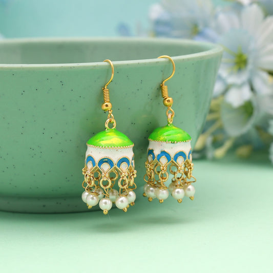 Parrot Green Color Meenakari Earrings Featuring Stylish Festive Wear Traditional Look
