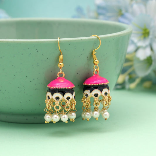 Pink & Black Color Meenakari Earrings Crafted with Trendy Designer Traditional Style