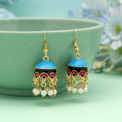 Sky Blue Color Meenakari Earrings with Stylish Traditional Festive Jewelry Look