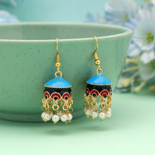 Sky Blue Color Meenakari Earrings with Stylish Traditional Festive Jewelry Look