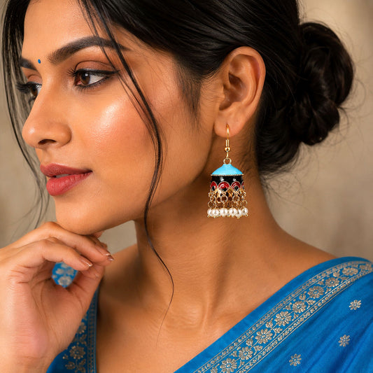 Sky Blue Color Meenakari Earrings with Stylish Traditional Festive Jewelry Look