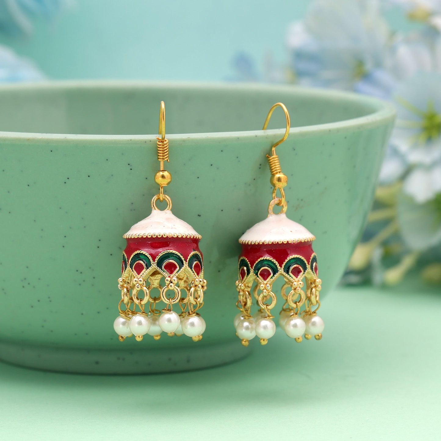 White Color Meenakari Earrings Featuring Classic Elegant Ethnic Fashion Design
