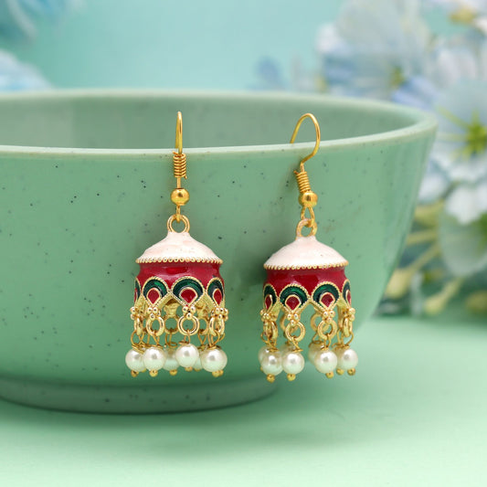 White Color Meenakari Earrings Featuring Classic Elegant Ethnic Fashion Design