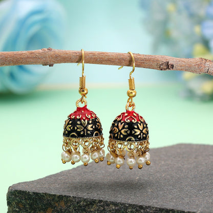 Black Color Mint Meena Earrings Featuring Attractive Traditional Designer Jewelry Style