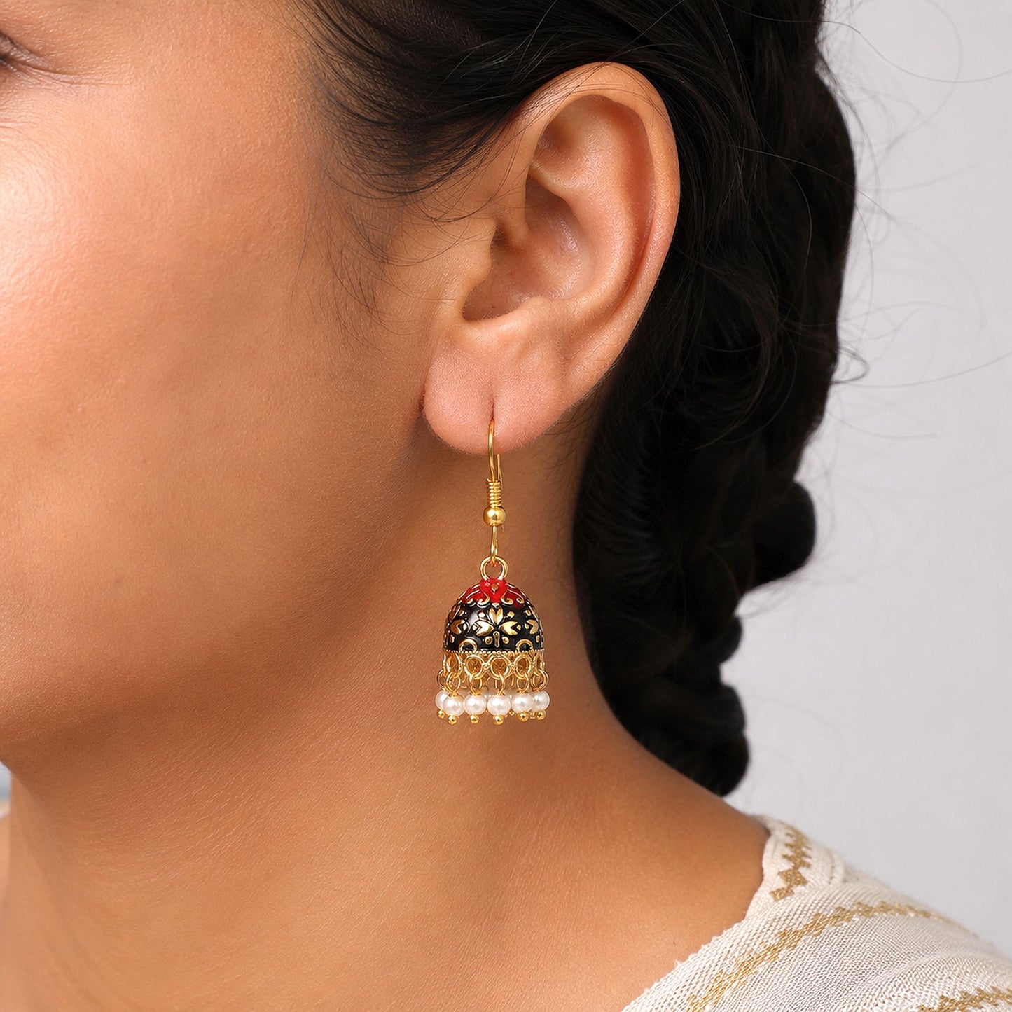 Black Color Mint Meena Earrings Featuring Attractive Traditional Designer Jewelry Style