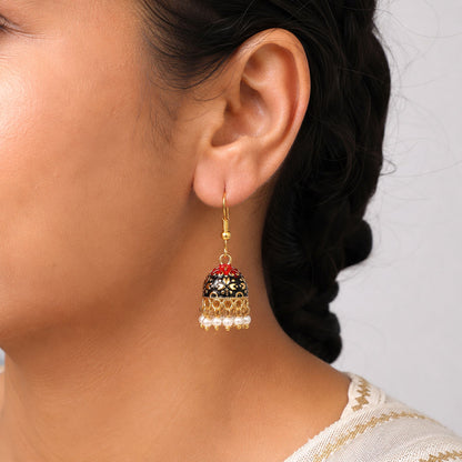 Black Color Mint Meena Earrings Featuring Attractive Traditional Designer Jewelry Style