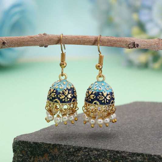 Blue Color Mint Meena Earrings Crafted with Classic Traditional Handmade Finish