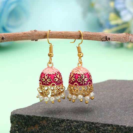 Magenta Color Mint Meena Earrings with Royal Designer Handmade Jewelry Look