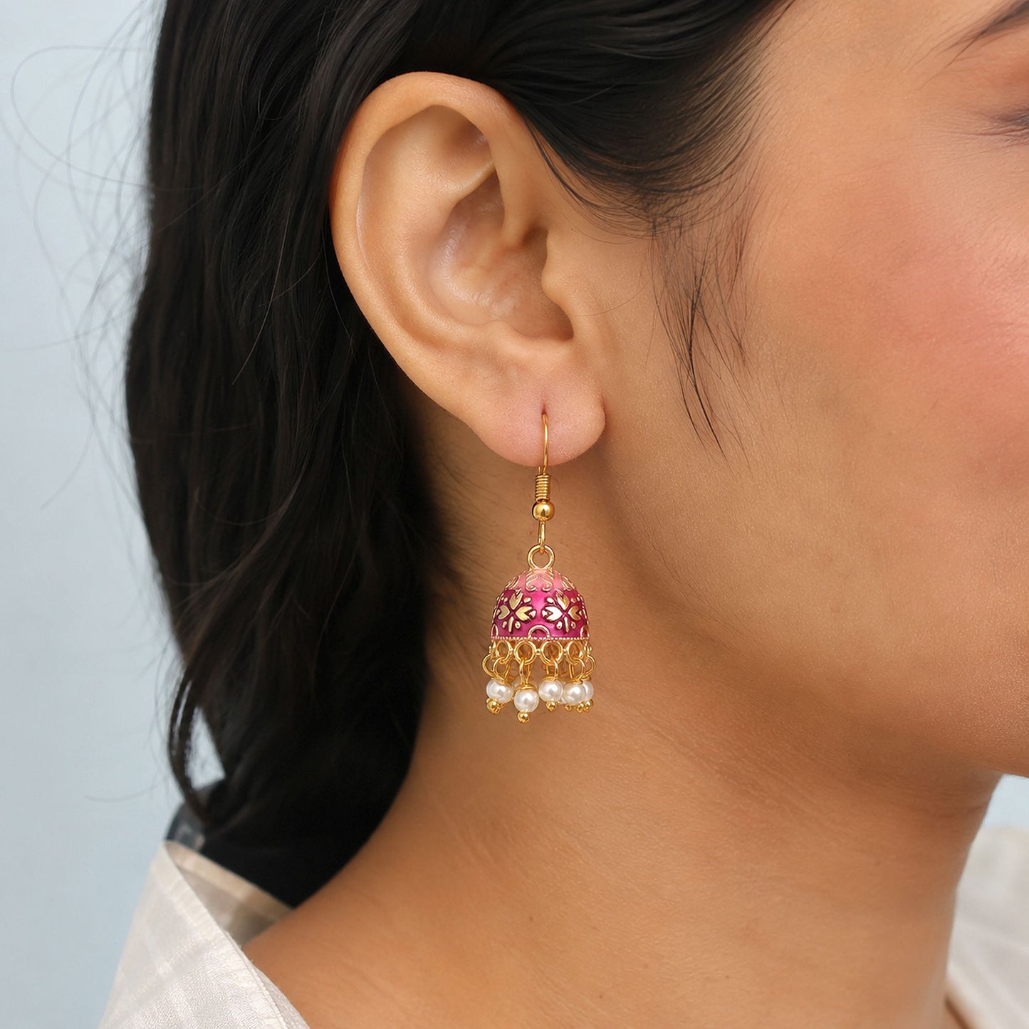 Magenta Color Mint Meena Earrings with Royal Designer Handmade Jewelry Look