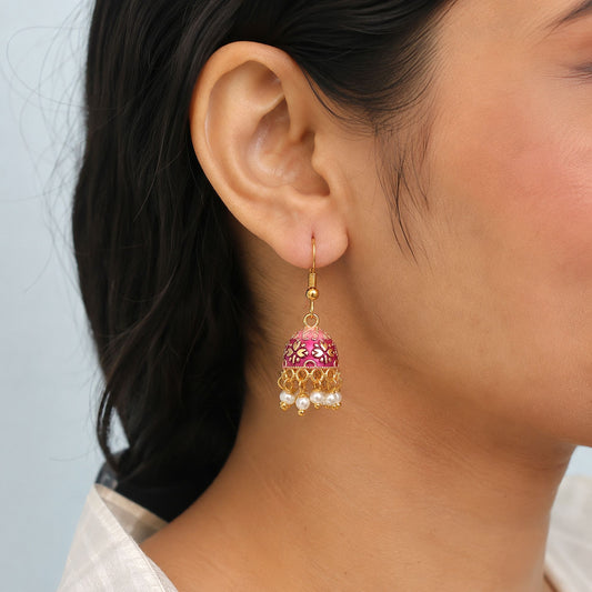 Magenta Color Mint Meena Earrings with Royal Designer Handmade Jewelry Look