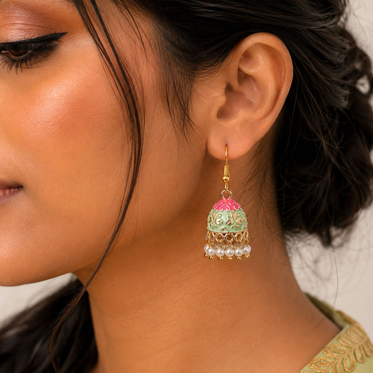 Pista Green Color Mint Meena Earrings with Elegant Festive Jewelry Design