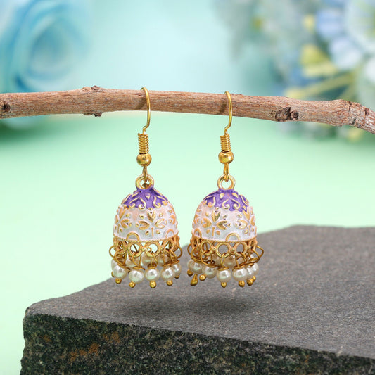 White Color Mint Meena Earrings Crafted with Premium Traditional Fashion Style