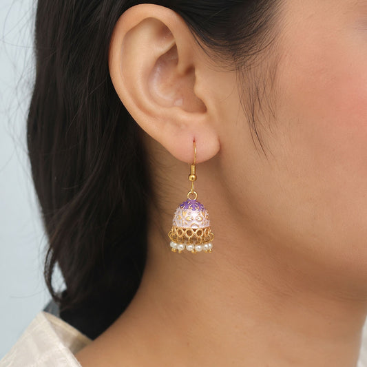 White Color Mint Meena Earrings Crafted with Premium Traditional Fashion Style